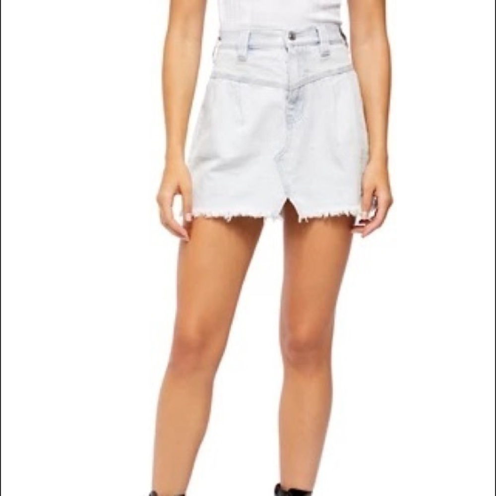 Free People Side Car Mini Skirt denim raw hem - Picture 2 of 16